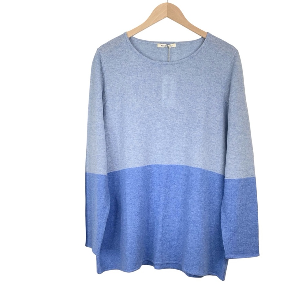 Woolovers Blue Colorblock Wool Cashmere Sweater Size Large